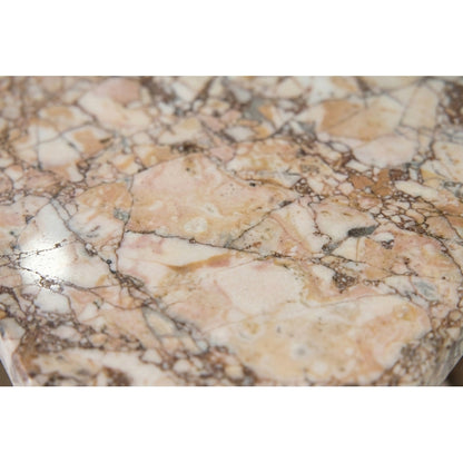 Luxury Natural Pink Marble Side Table with Hexagon Geometric Stone Pedestal Base - Modern Polished Marble Top Accent Table Suitable for Living Room, Bedroom, Small Spaces, Compact Furniture, No Assembly Required,
