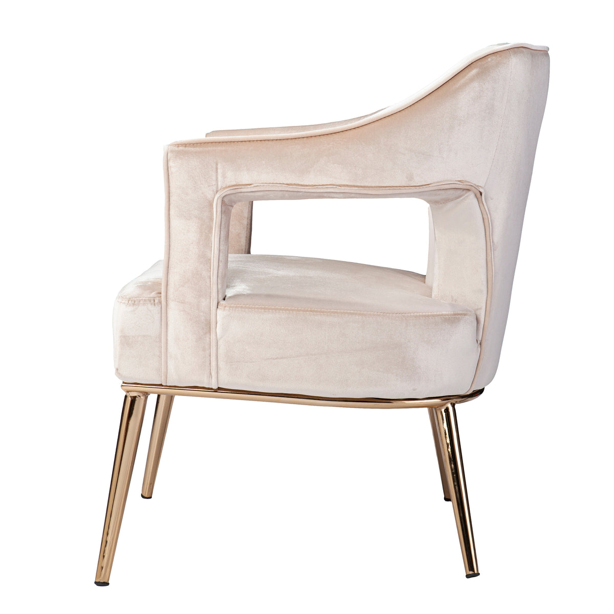 Eldermain Blush Velvet Accent Chair — side view of the pale blush chair