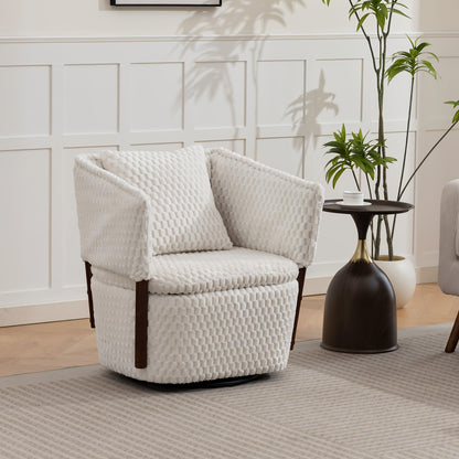 Textured Swivel Accent Chair with Storage — beige chair viewed from the front corner