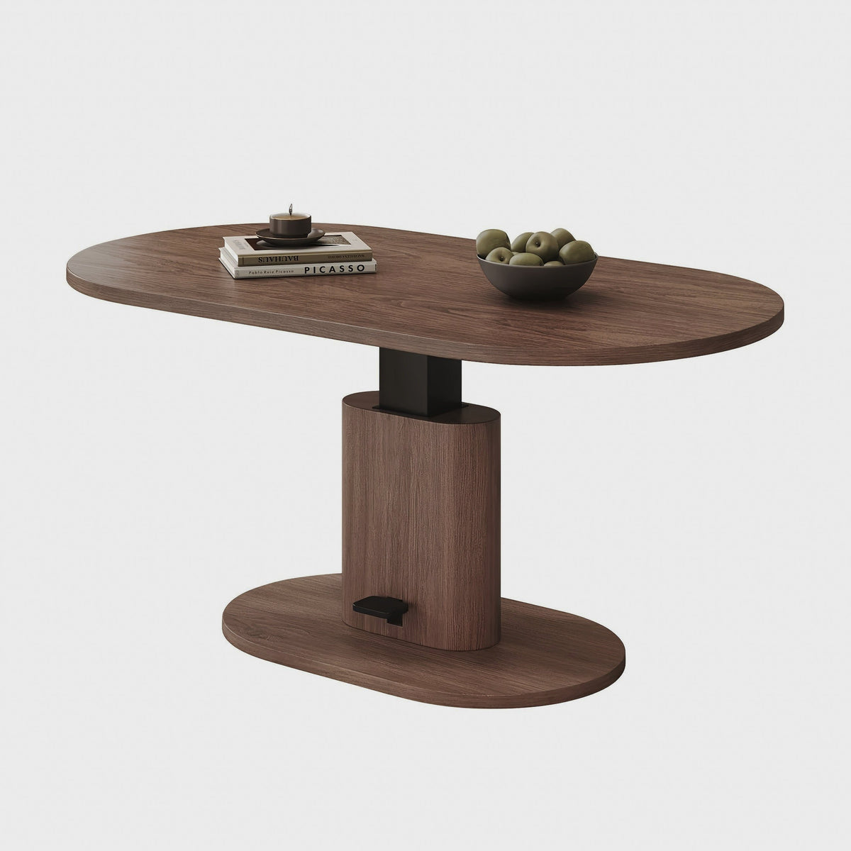 Oval Walnut-Look Height-Adjustable Coffee Table