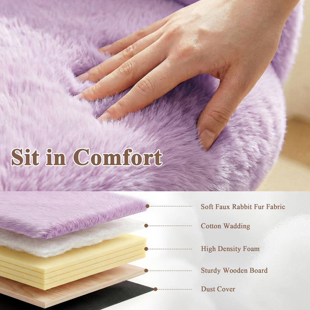 Close-up of plush chair upholstery and a diagram of cushion layers