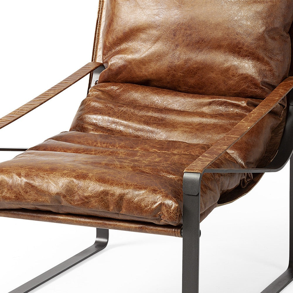 Brown Leather Unibody Seat Accent Chair With Black Metal Frame - 380628