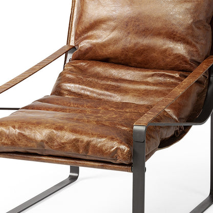 Brown Leather Unibody Seat Accent Chair With Black Metal Frame - 380628