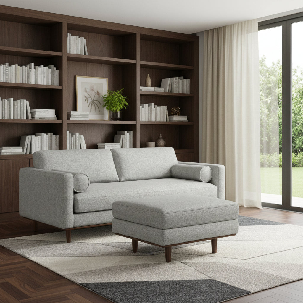 89-Inch Gray Fabric Sofa with Ottoman — main product image