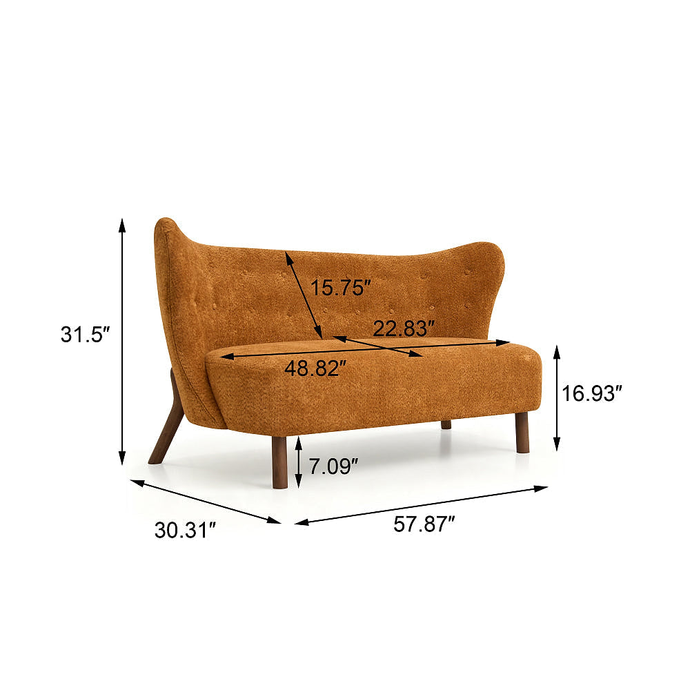 Chenille loveseat dimension diagram: 57.87 inches wide, 30.31 inches deep and 31.5 inches high.