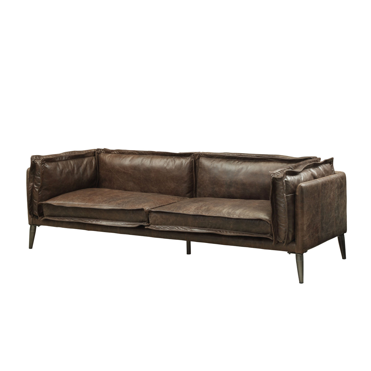 71" Chocolate And Silver Top Grain Leather Loveseat - 515670
