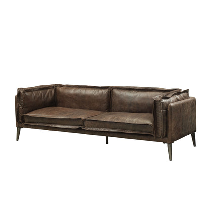 71" Chocolate And Silver Top Grain Leather Loveseat - 515670