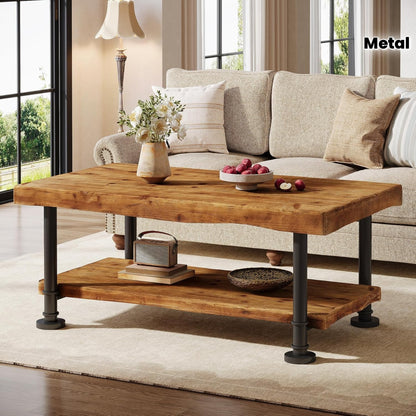 Supplier-labeled room view of rustic two-tier coffee table