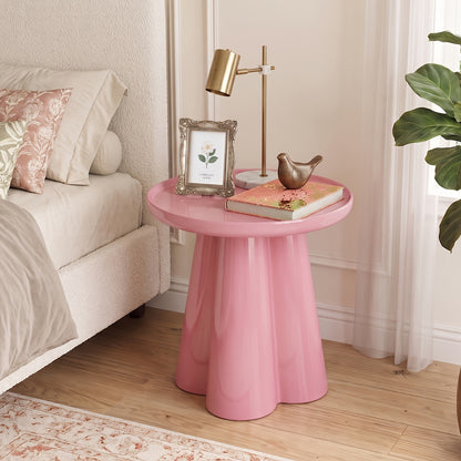 High Glossy End Table, Side Table, Petal Base Tray Top Design, Modern Nightstand, Accent Table, for Small Spaces, with 19" High Base, for Living Room Office Apartment, No Assembly - Blue/Green/Pink - pink