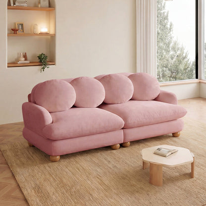 Clover pink chenille loveseat with four round pillows