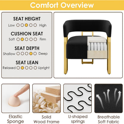 Cutout-Back Accent Chair with Gold-Tone Base — cushion comfort and frame construction illustration