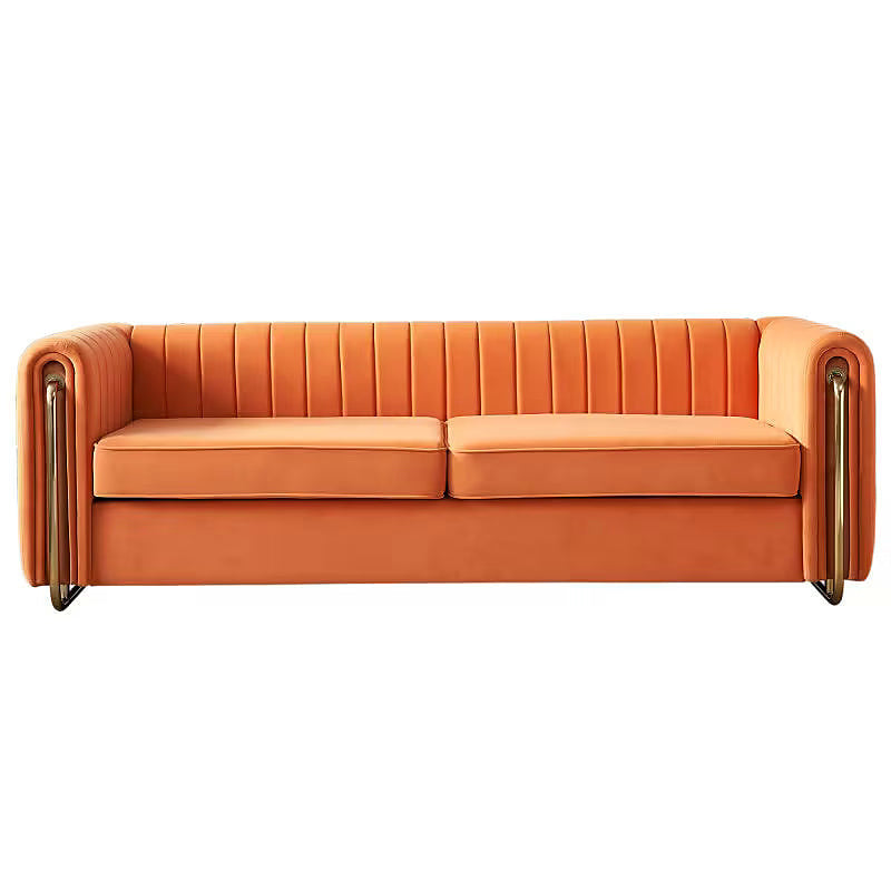 Orange Channel-Back Sofa with Gold-Tone Accents