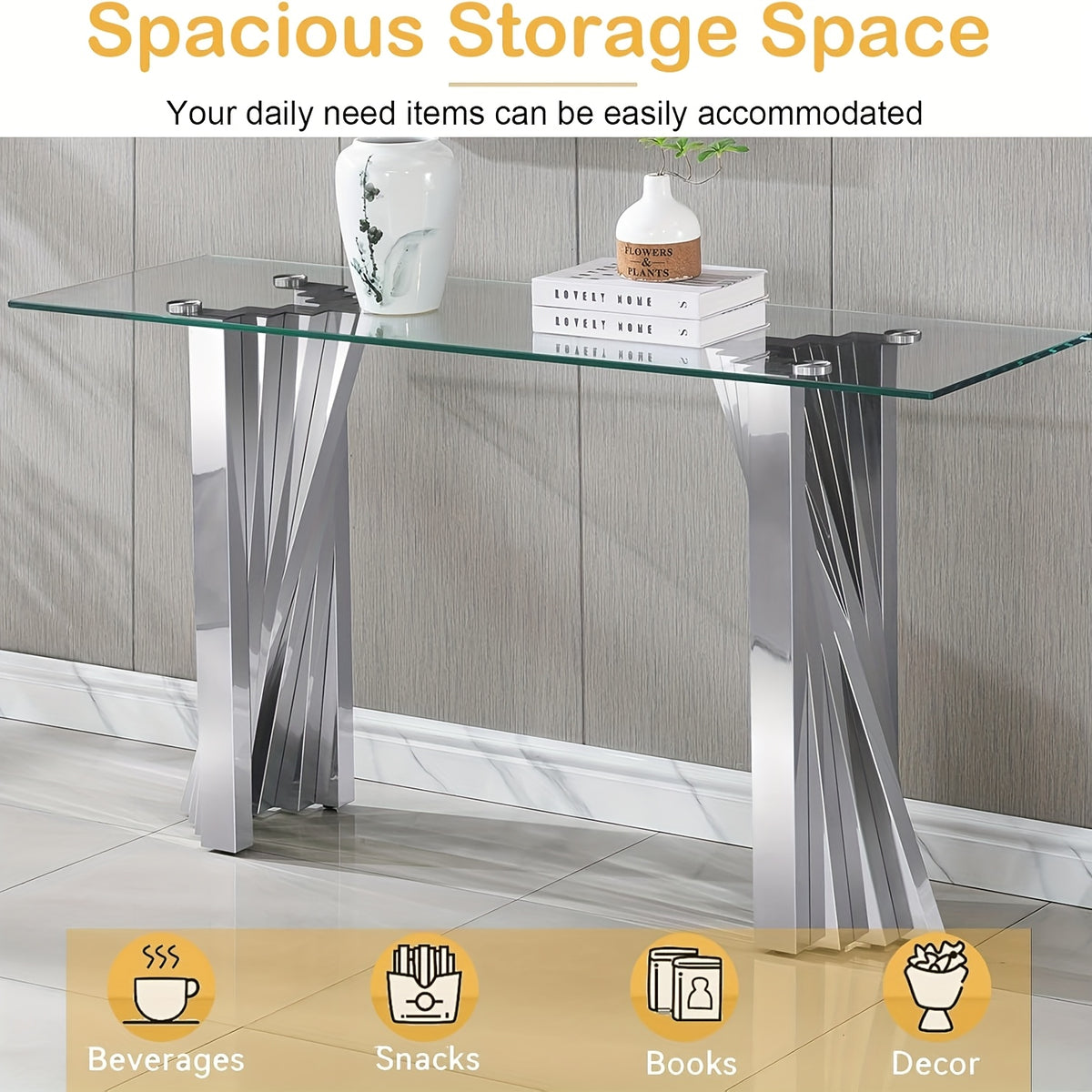 Glass-Top Tables with Twisted Stainless-Steel Bases