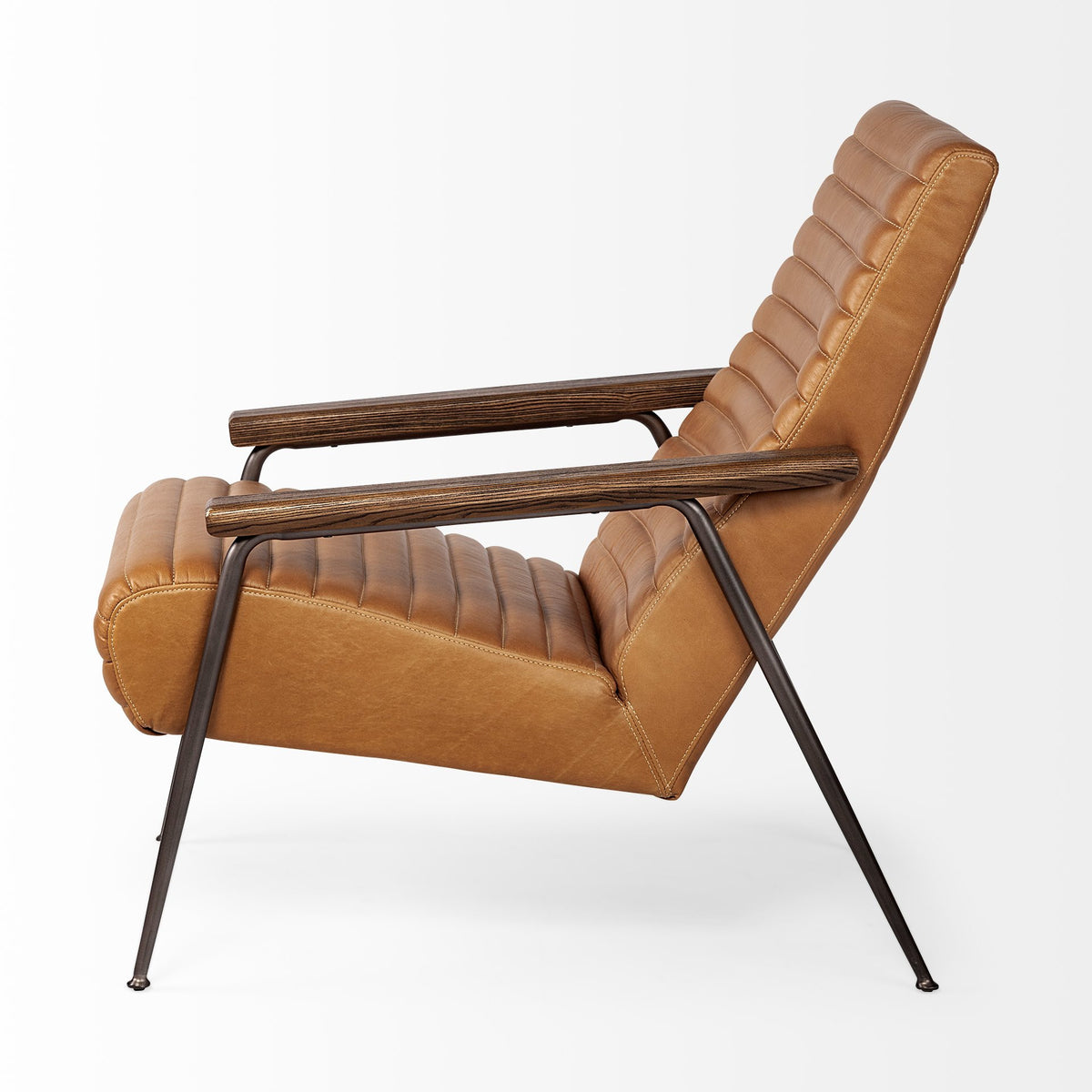 37" Tan And Brown Faux Leather Tufted Arm Chair - 380389