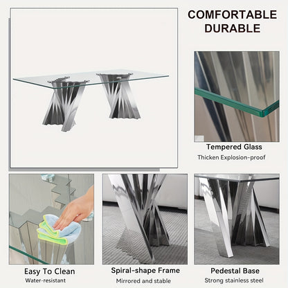 Glass-Top Tables with Twisted Stainless-Steel Bases
