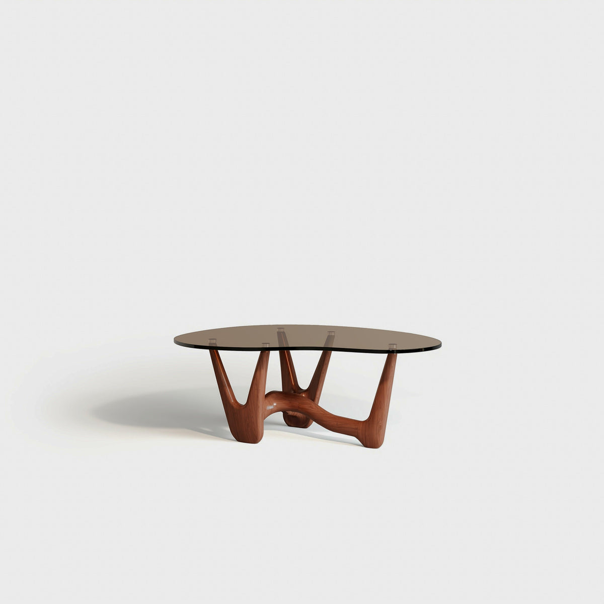 Sculptural Glass-Top Coffee Table - Red Walnut&Brown Glass