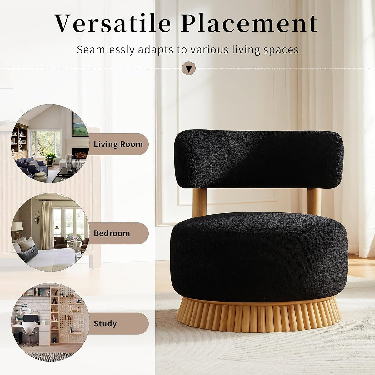 Black Upholstered Swivel Chairs, Set of Two — gallery view 3 of 11
