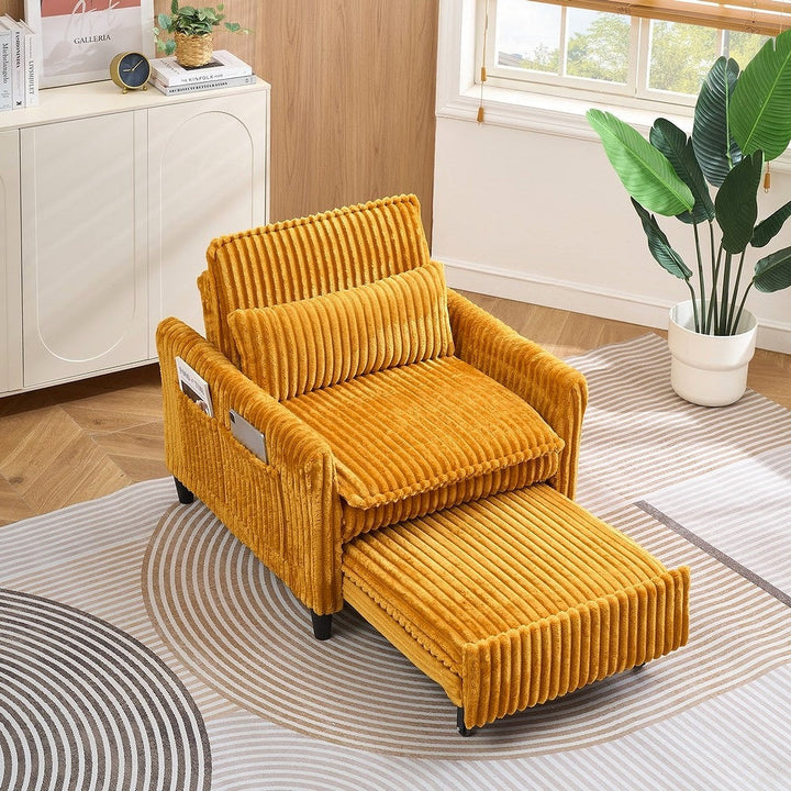 Yellow sleeper chair — extended lifestyle view