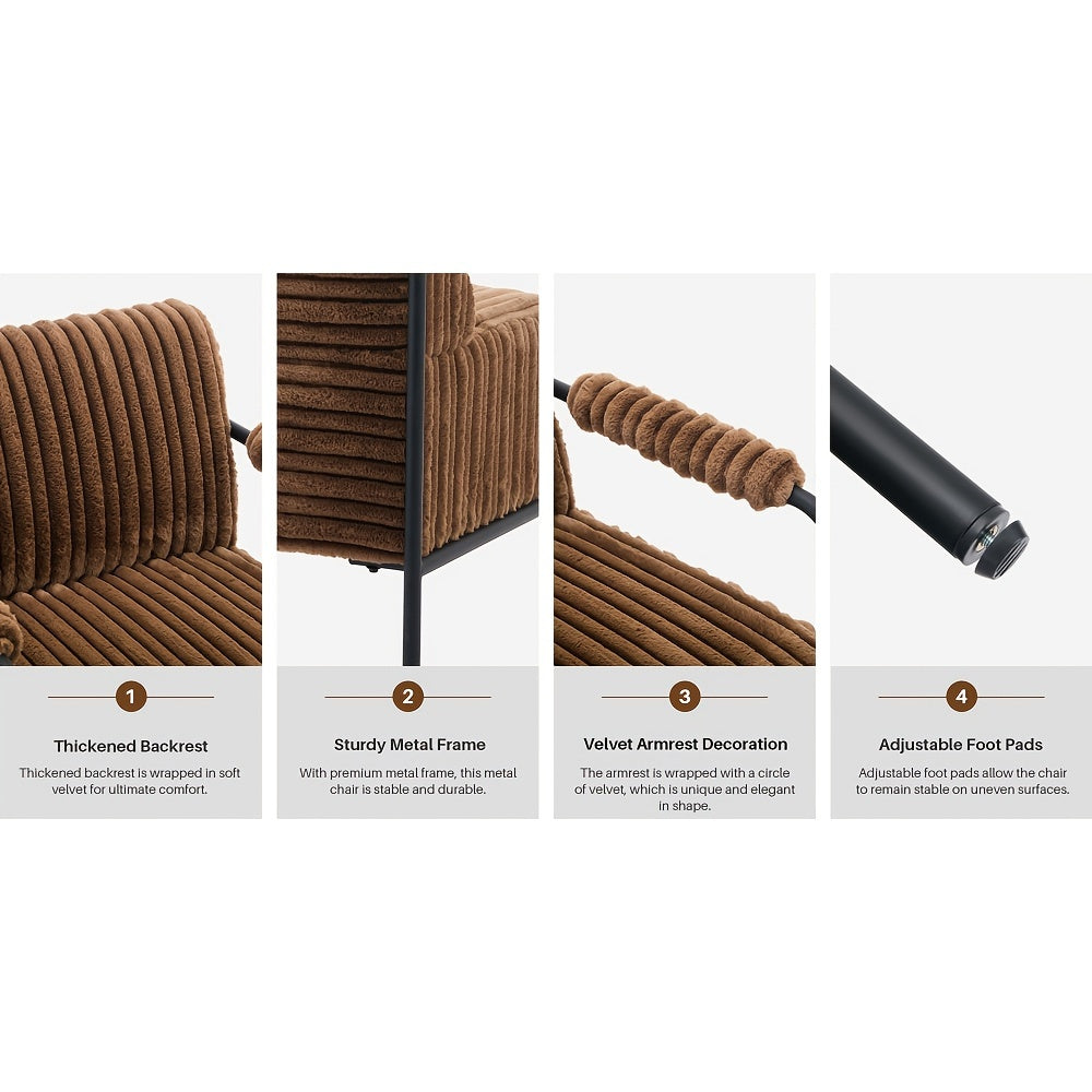 Ribbed Accent Chair with Adjustable Foot Pads — back, frame, arm and adjustable foot details