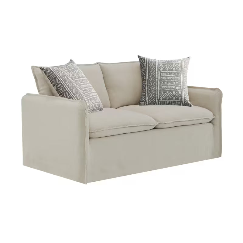 Beige Sofa, Loveseat and Swivel Chair Set — opposite loveseat three-quarter view.
