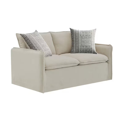 Beige Sofa, Loveseat and Swivel Chair Set — opposite loveseat three-quarter view.
