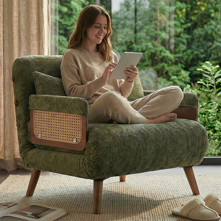 Green Chenille Convertible Sleeper Chair — gallery view 2 of 10