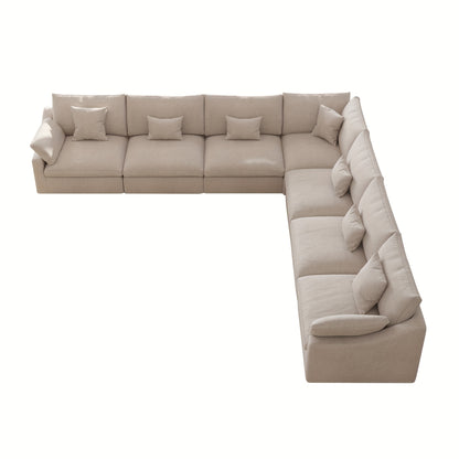 155-Inch Chenille L-Shaped Modular Sectional — khaki isolated L-shaped arrangement