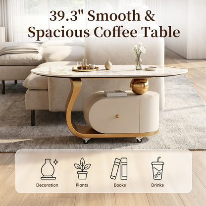 Mobile Sintered-Stone Coffee Table with Storage