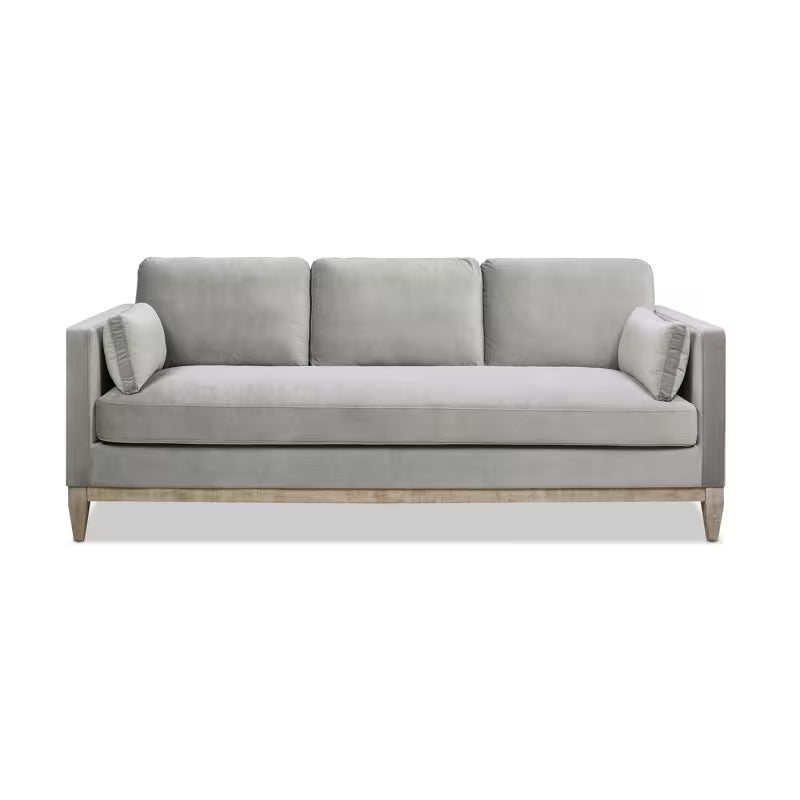 Knox Opal Grey Velvet Sofa — front product view.