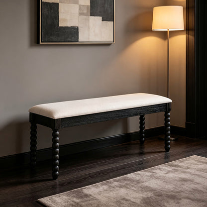 Black Spindle-Leg Storage Bench