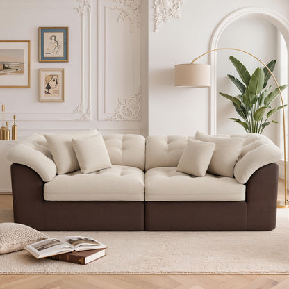 Contrast Modular Cloud Sofa — ivory cushions with brown upholstered base.