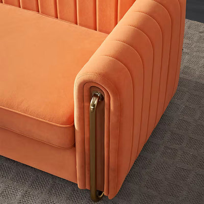 Orange Channel-Back Sofa with Gold-Tone Accents