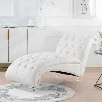 Tufted Chaise Lounge with Clear Legs — opposite styled view.