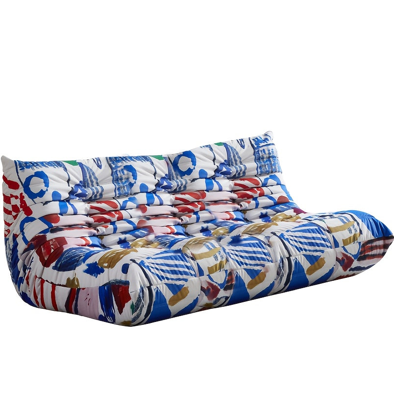 Multicolor graphic-print cushioned floor sofa on a white background