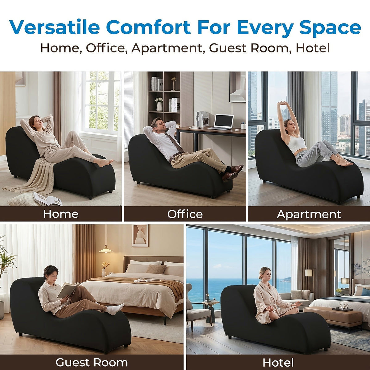 Black velvet curved yoga chaise lounge