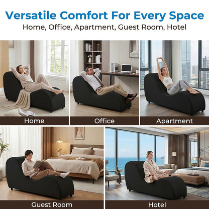 Black velvet curved yoga chaise lounge