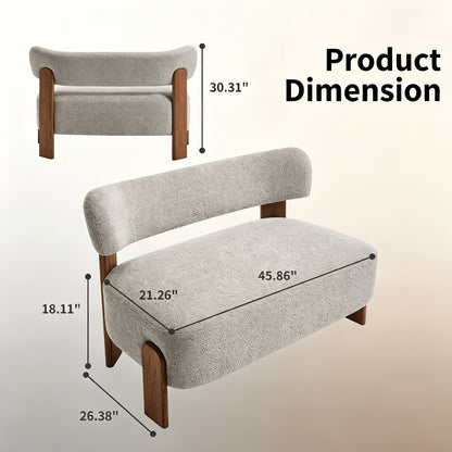 Curved-Back Loveseat with Wood Frame — supplier dimension diagram.