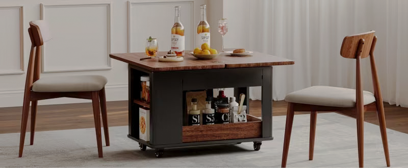 Drop-leaf table staged between dining chairs