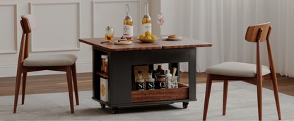 Drop-leaf table staged between dining chairs