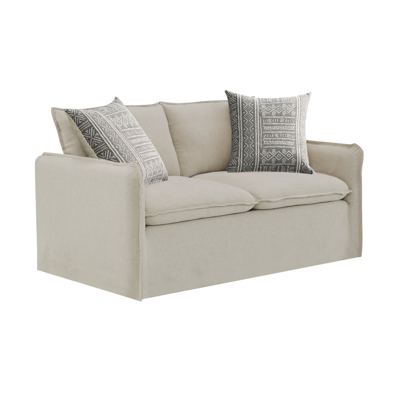 Beige Sofa, Loveseat and Swivel Chair Set — loveseat three-quarter product view.