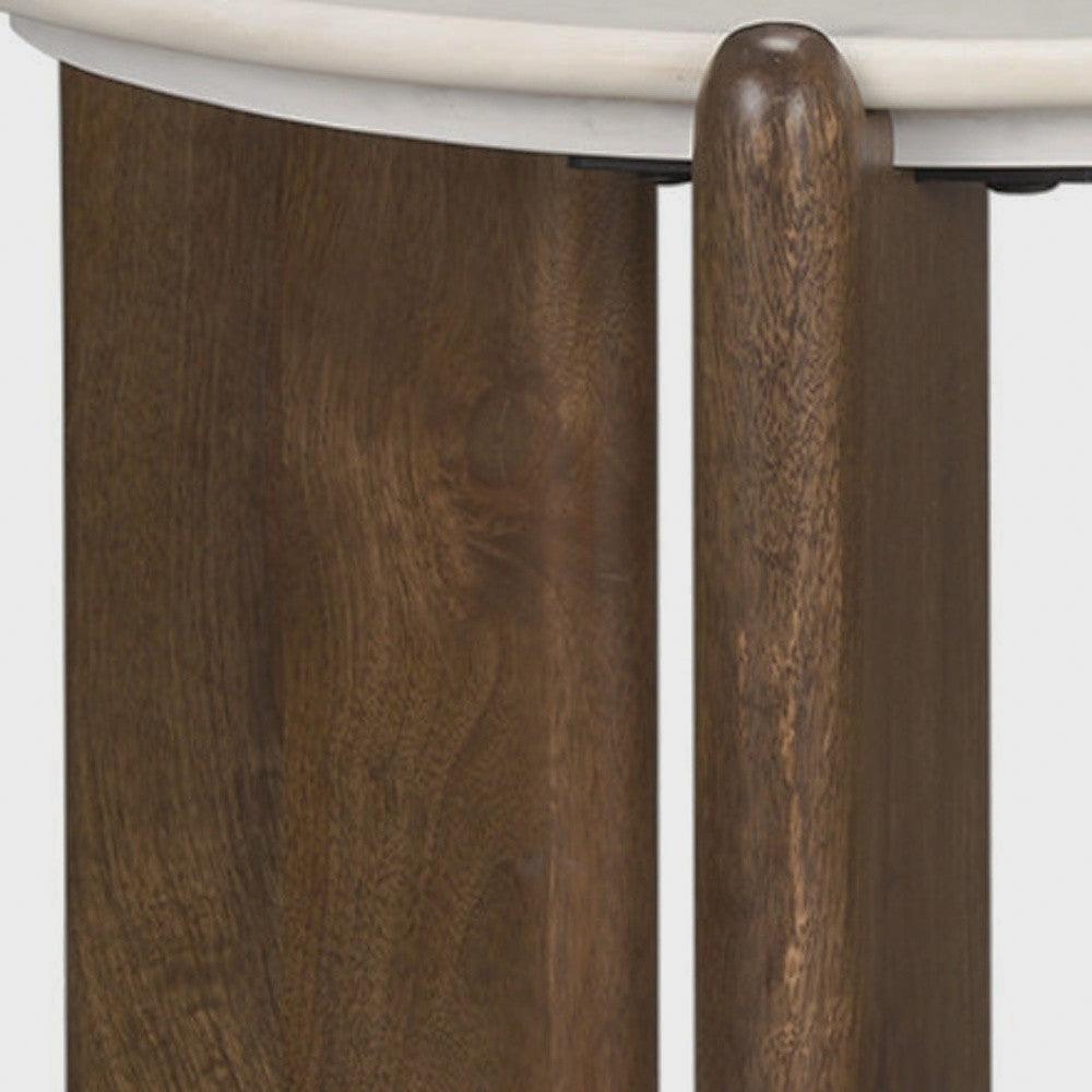 HOMEROOTS Round Marble & Wood Side Table