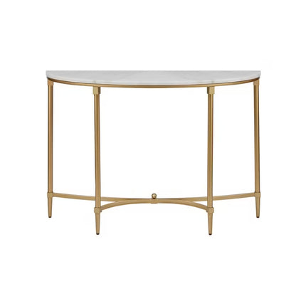 Bordeaux half-moon console isolated, showing the white top and gold-tone metal frame