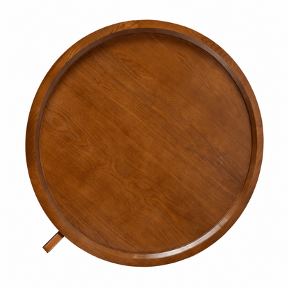 Overhead view of the removable round tray-style tabletop
