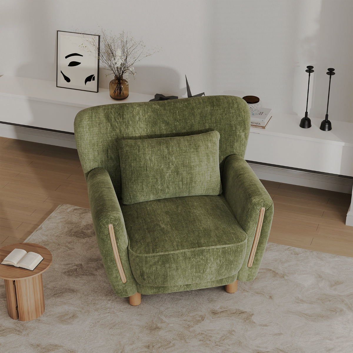 Olive wingback chair high view