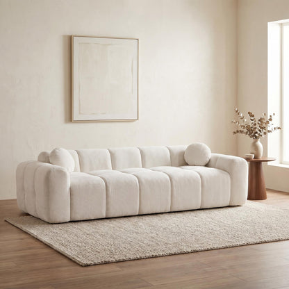 98-Inch Corduroy Low-Profile Sofa — white front view in a room