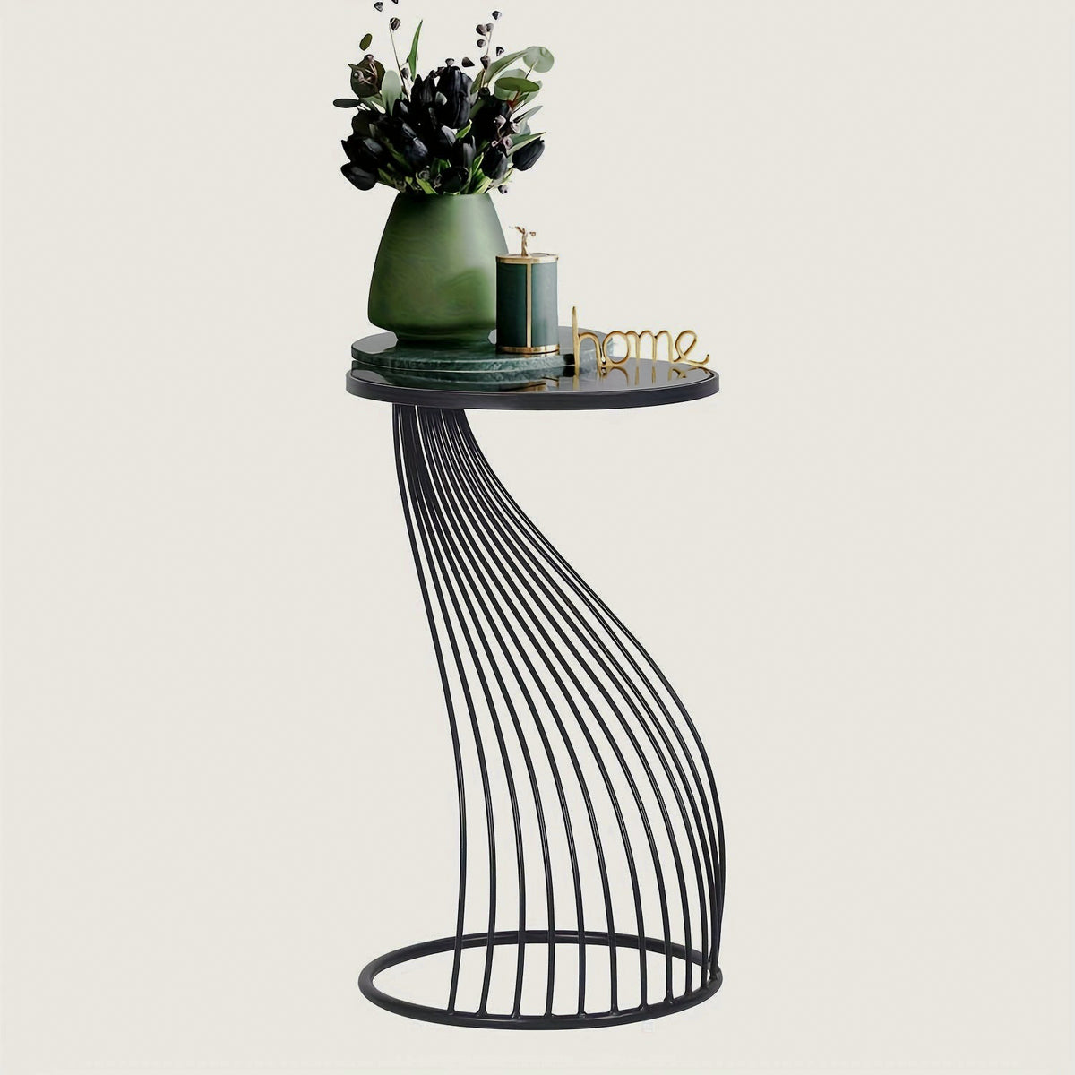 Black table with vase and tray