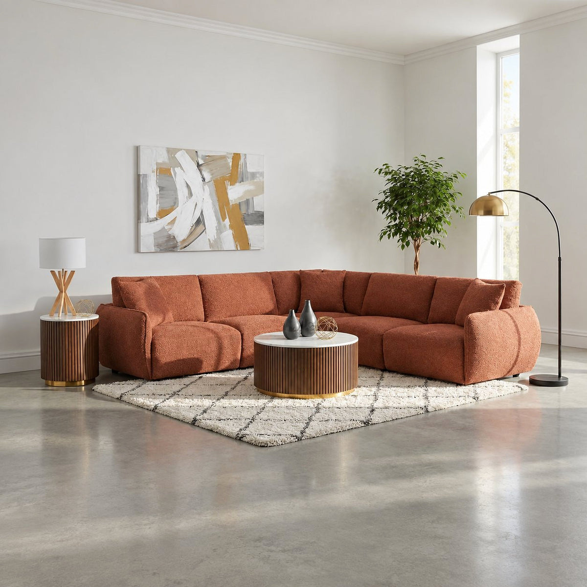 Coral Logan modular sectional with rounded arms in a furnished living room