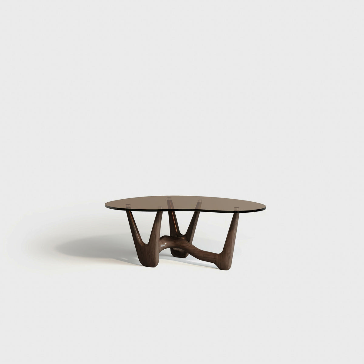Sculptural Glass-Top Coffee Table - Black Walnut/Brown Glass