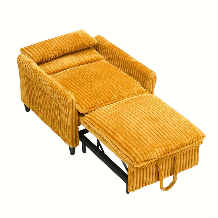 Yellow sleeper chair — fully extended studio view