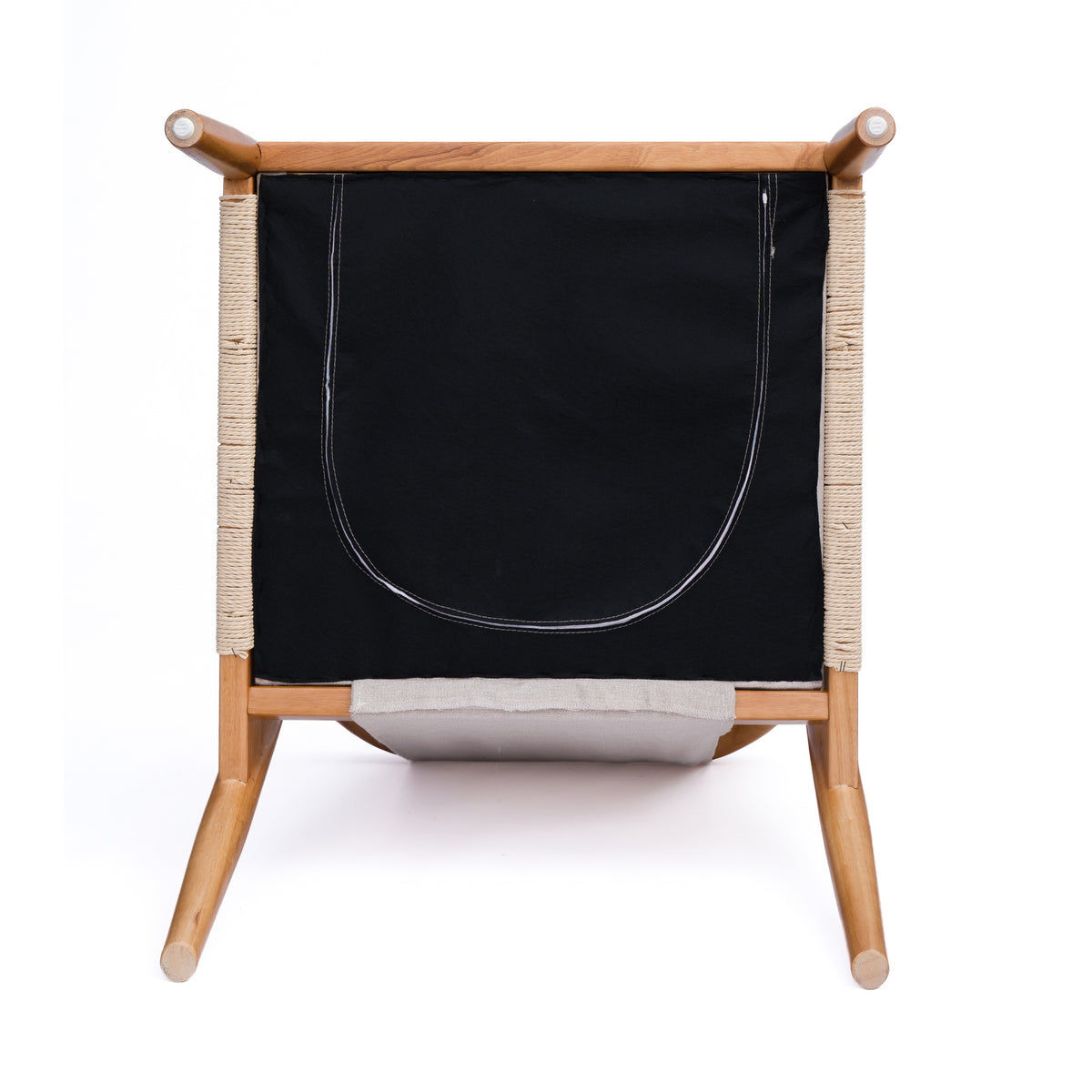 Wood-Frame Accent Chair with Woven Paper-Rope Arms — underside of the seat and wood frame